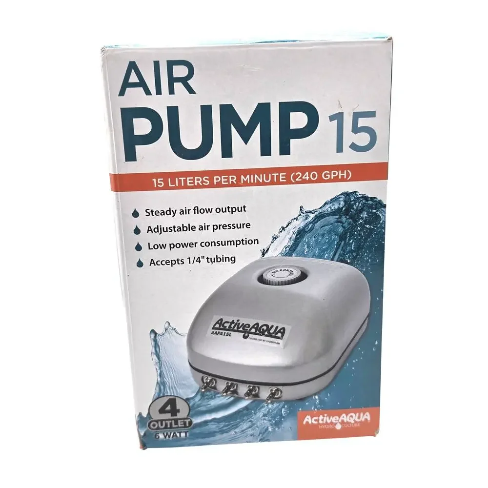 Active Aqua AAPA15L 6W 4-Outlet Air Pump 15 L/min 240 GPH Hydroponics Aquarium